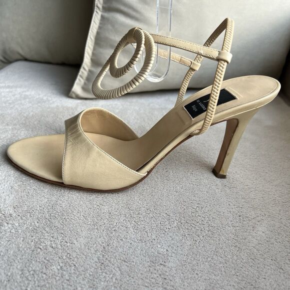 Di Sandro Bologna Neutral Tan Heeled Sandal EU 37.5 US 7-7.5 Italian Double Ring - Picture 2 of 16